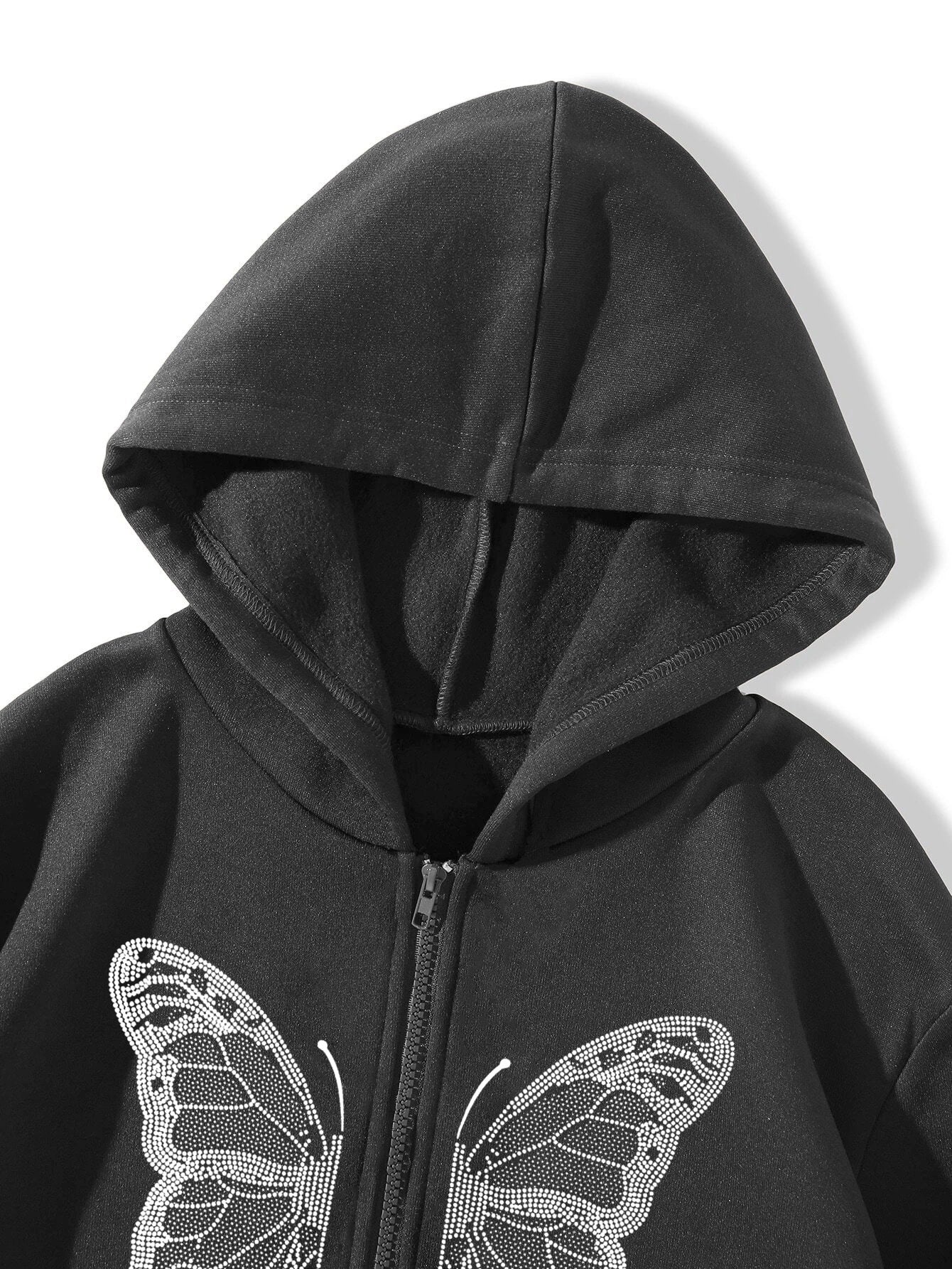 2025 Y2K Butterfly Print Zip-Up Hoodie β Oversized Unisex Streetwear Jacket with Pockets