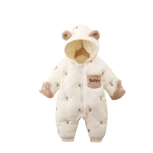 Autumn & Winter Baby Jumpsuit – Thickened Cotton Crawling Romper for Girls, Warm & Cute Design