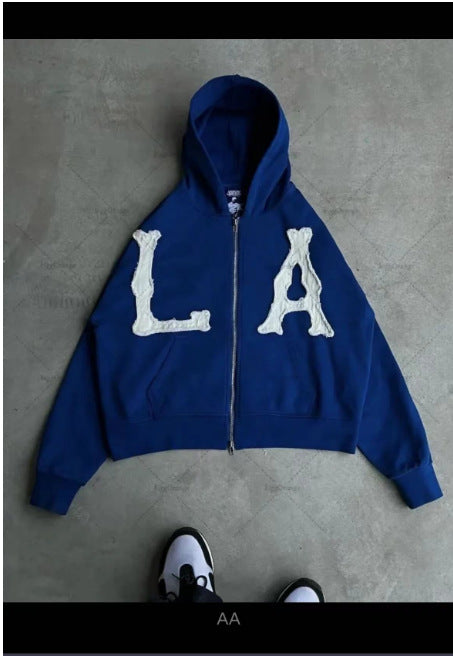 SS25 Embroidered Hoodie Jacket ā Unisex Zip-Up Streetwear Essential