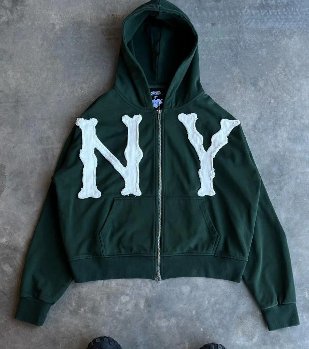 SS25 Embroidered Hoodie Jacket ā Unisex Zip-Up Streetwear Essential
