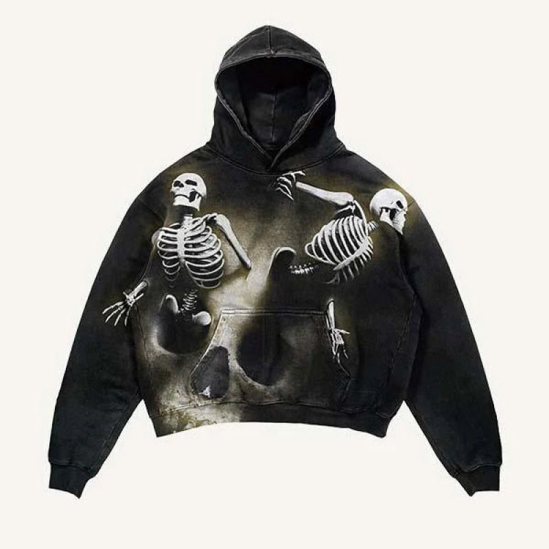 Men’s 2025 Skull Skeleton 3D Graphic Hoodie – Trendy Pullover Sweatshirt