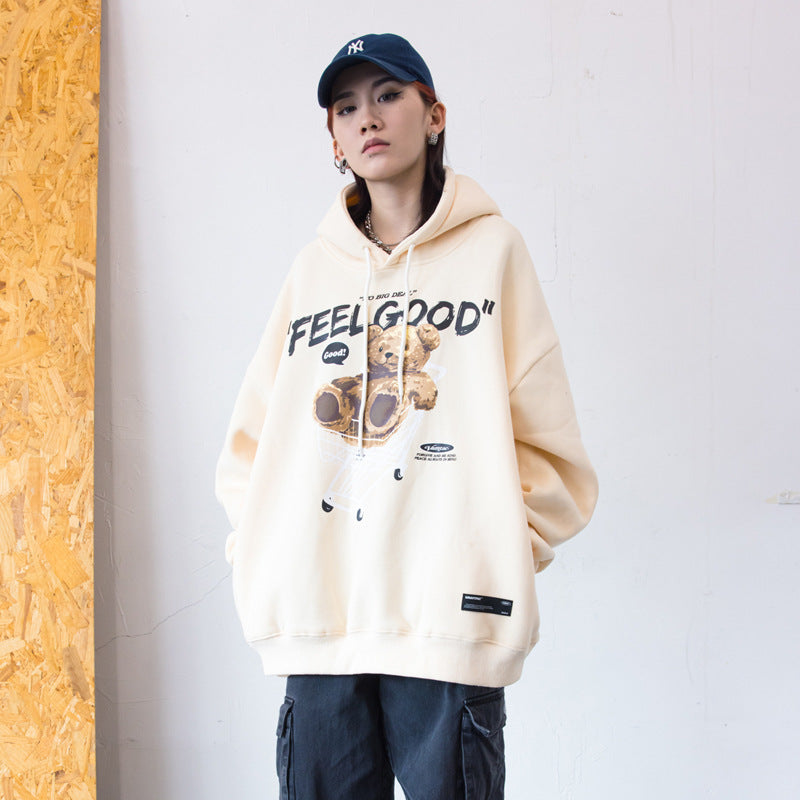 Unisex Loose Hoodie – Autumn/Winter European Streetwear with Bear Graphic | Trendy Couple Pullover