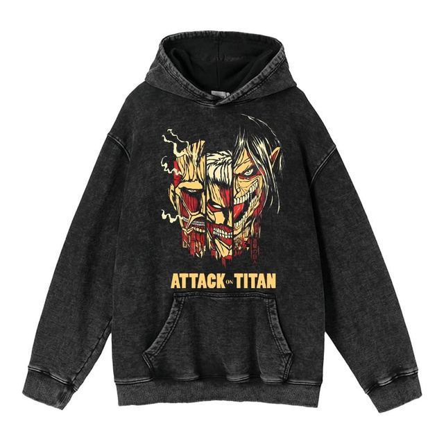 Retro Washed Unisex Hoodie – Titan Anime Peripheral Print | Fashionable Pullover Sweatshirt with Hood