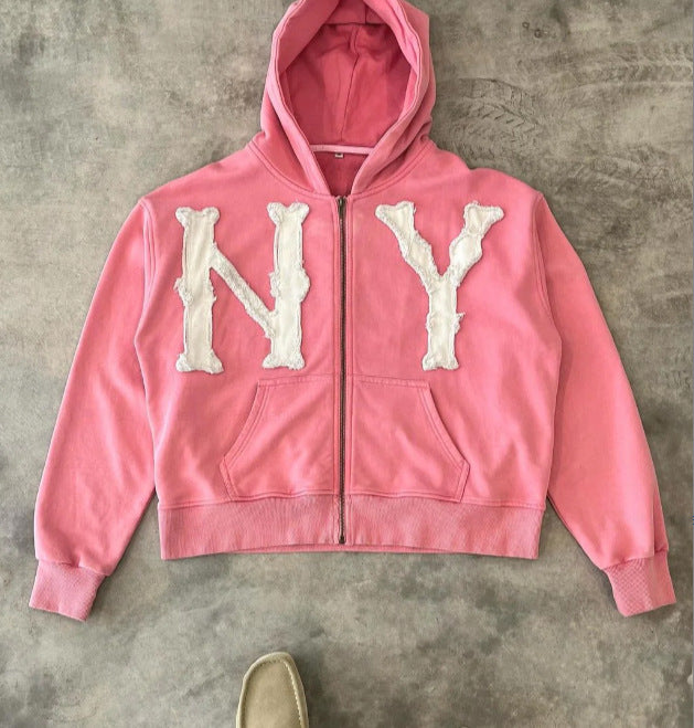 SS25 Embroidered Hoodie Jacket ā Unisex Zip-Up Streetwear Essential
