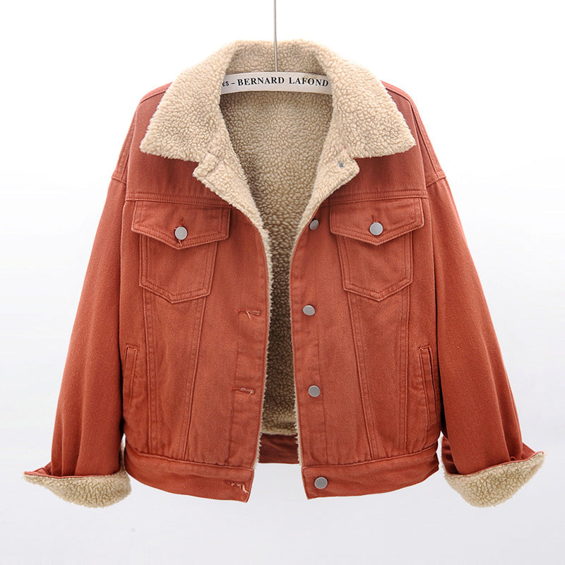 2025 Winter Fashion Denim Jacket for Women – Trendy Style, Spliced Design, Plush Inner