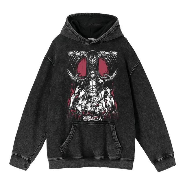 Retro Washed Unisex Hoodie – Titan Anime Peripheral Print | Fashionable Pullover Sweatshirt with Hood