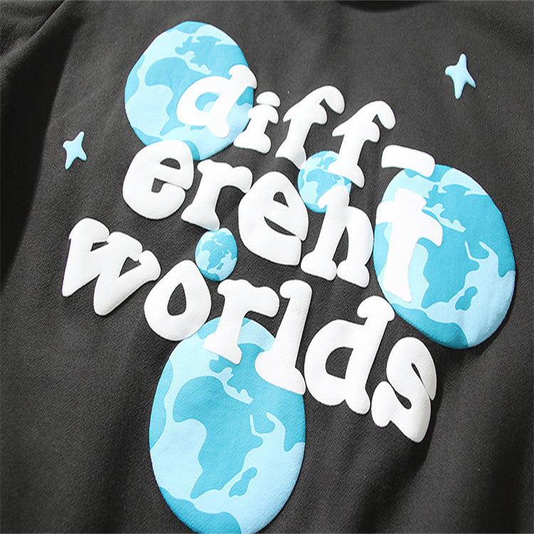 American Streetwear Hoodie – Foam Print Letters, Vintage Look