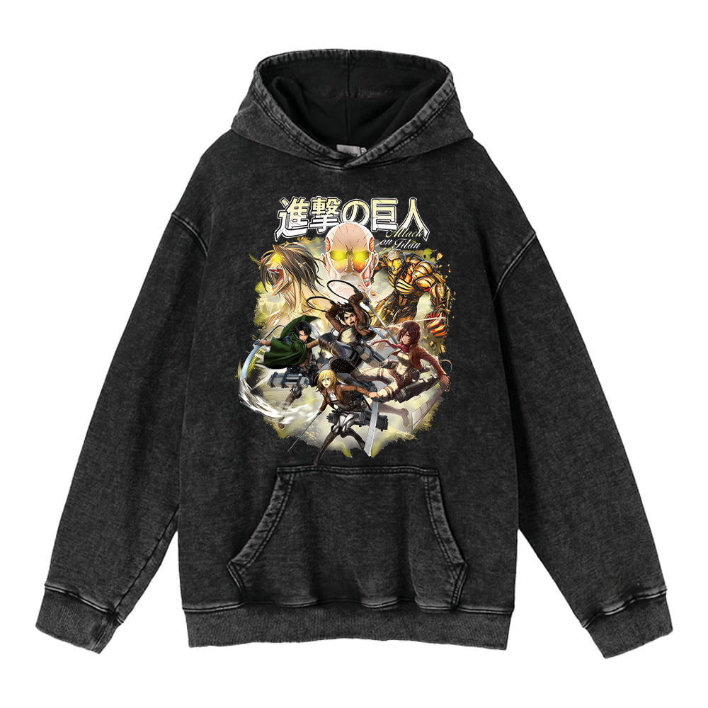 Retro Washed Unisex Hoodie – Titan Anime Peripheral Print | Fashionable Pullover Sweatshirt with Hood