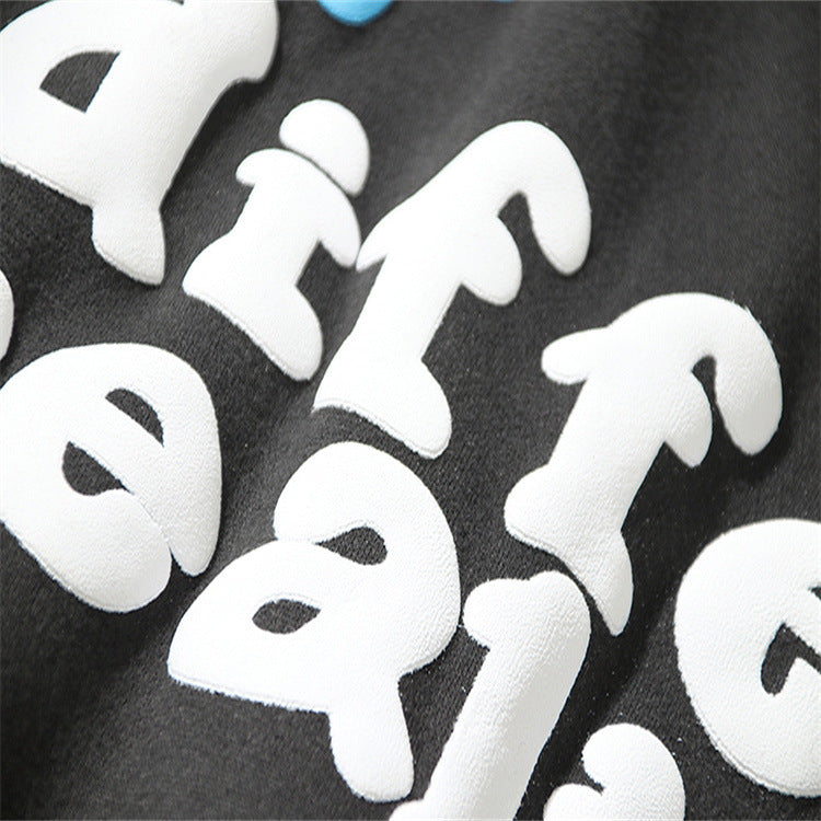 American Streetwear Hoodie – Foam Print Letters, Vintage Look