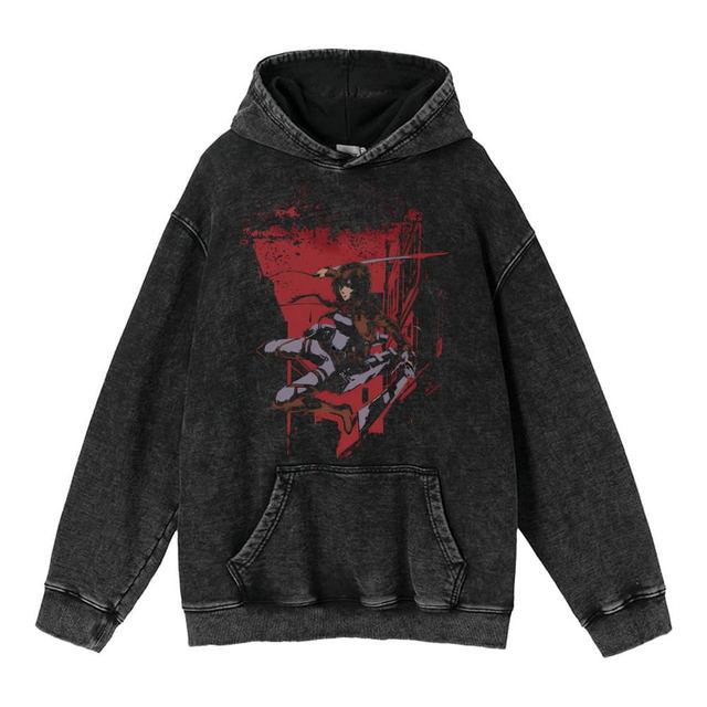 Retro Washed Unisex Hoodie – Titan Anime Peripheral Print | Fashionable Pullover Sweatshirt with Hood