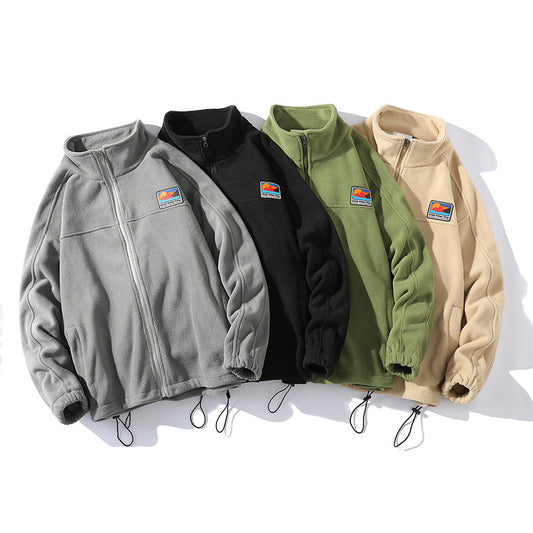 Autumn/Winter National Style Men’s Embroidered Logo Sweatshirt – Stand Collar Zip-Up Cardigan Jacket | Unisex Couple Wear