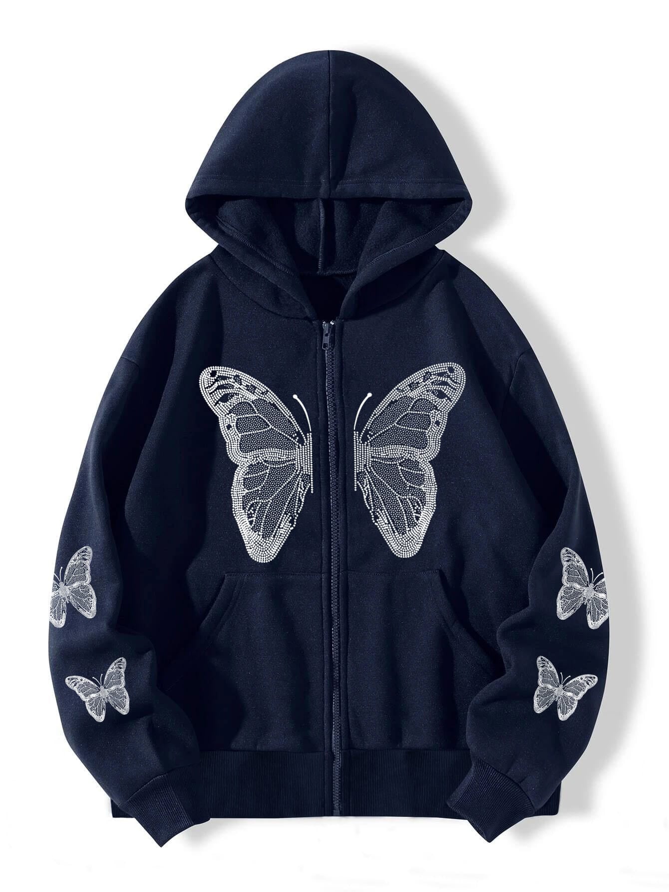 2025 Y2K Butterfly Print Zip-Up Hoodie β Oversized Unisex Streetwear Jacket with Pockets