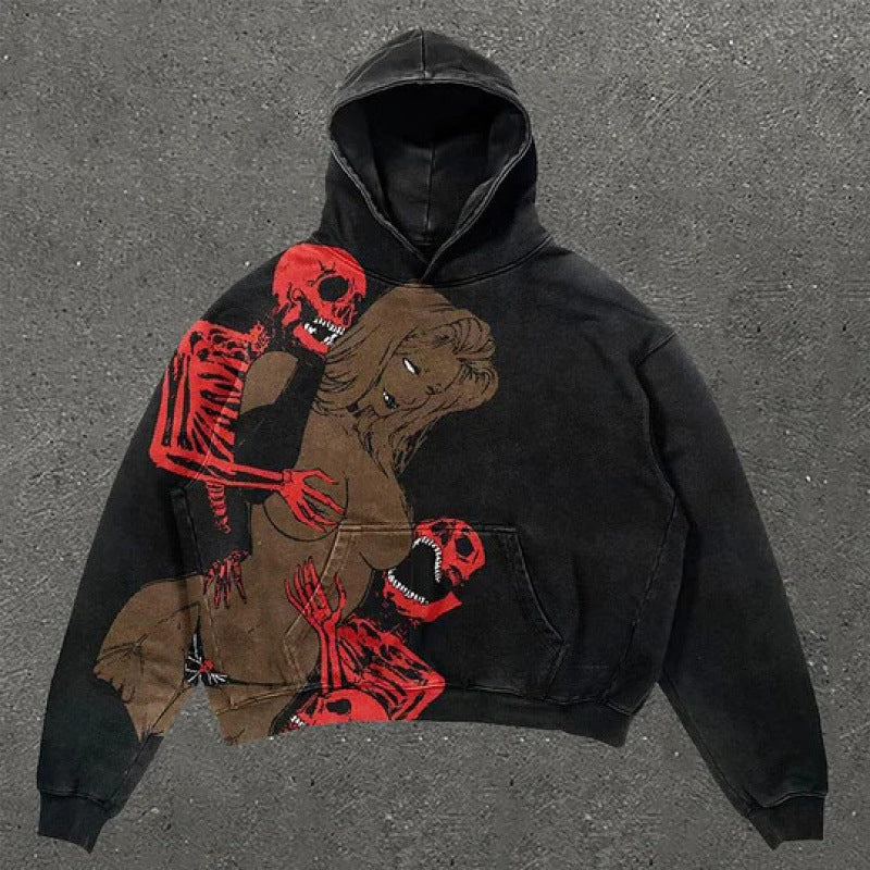 Men’s 2025 Skull Skeleton 3D Graphic Hoodie – Trendy Pullover Sweatshirt