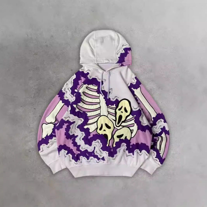 Men’s 2025 Skull Skeleton 3D Graphic Hoodie – Trendy Pullover Sweatshirt