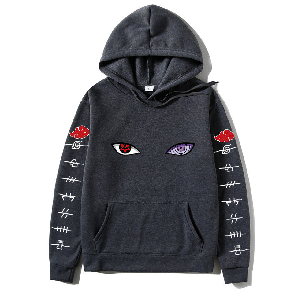 Unisex Naruto Hoodie – Anime Print Pullover for Spring & Autumn with White Sleeve Lettering