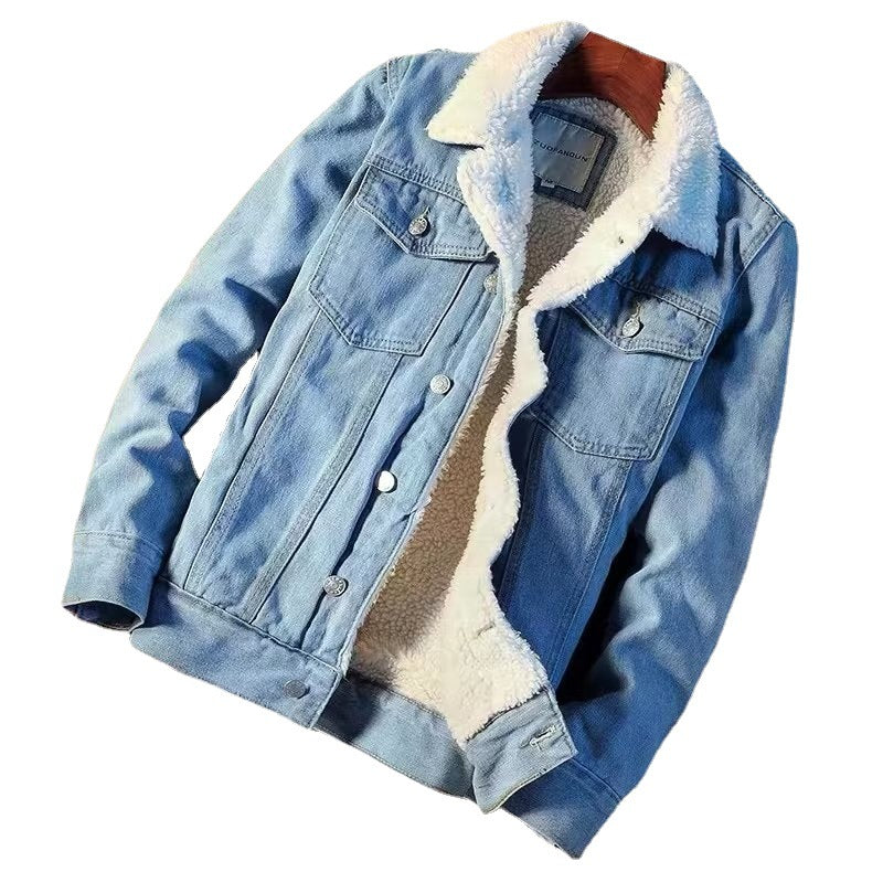 Fleece-Lined Denim Jacket for Men – 2025 Trendy Oversized Winter Streetwear