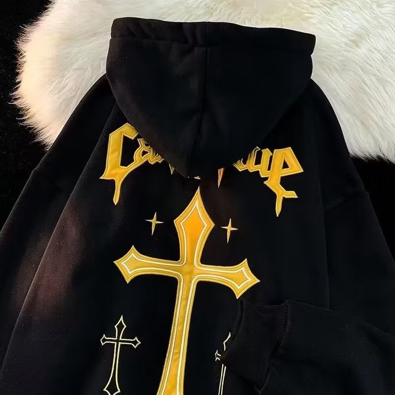 American-style European and American hooded sweater men's 2022 youth fashion men's casual plus velvet print winter pullover top