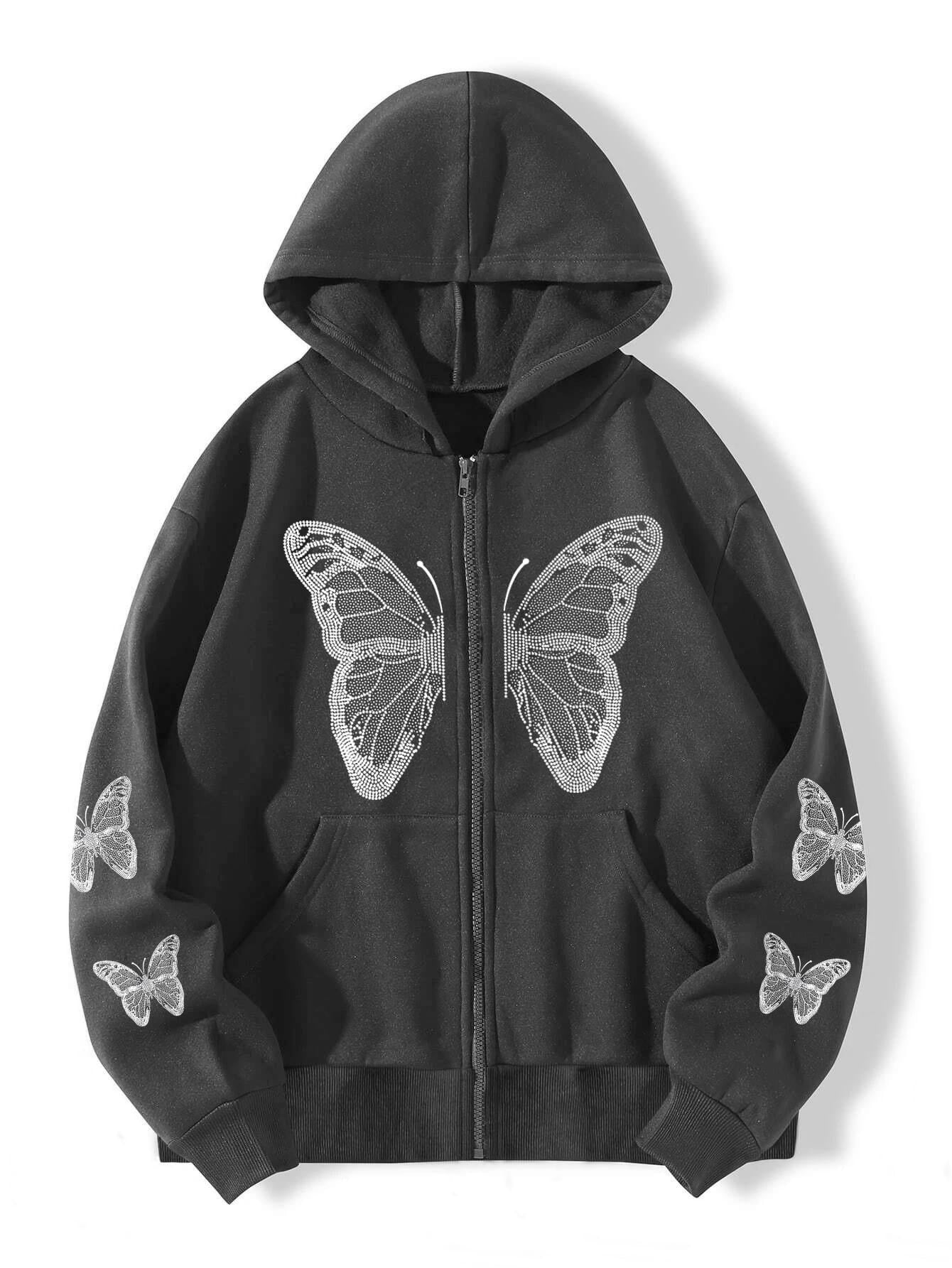 2025 Y2K Butterfly Print Zip-Up Hoodie β Oversized Unisex Streetwear Jacket with Pockets