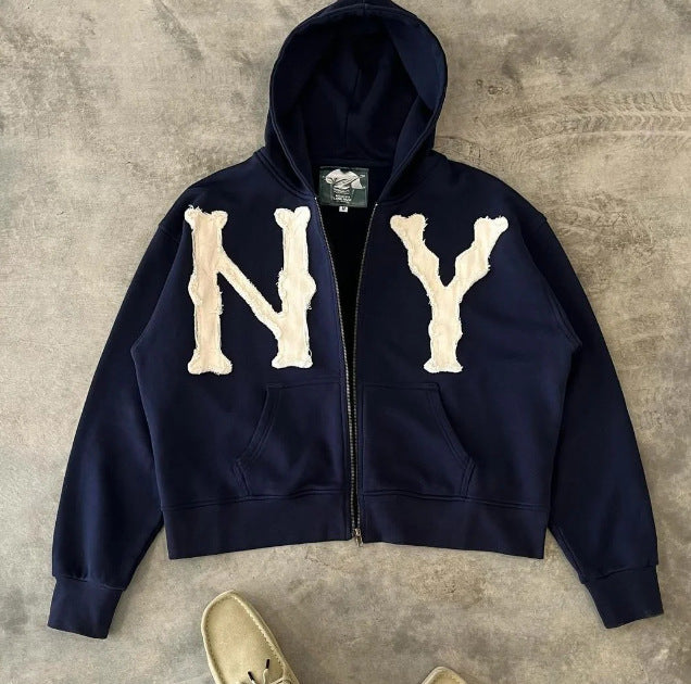 SS25 Embroidered Hoodie Jacket ā Unisex Zip-Up Streetwear Essential