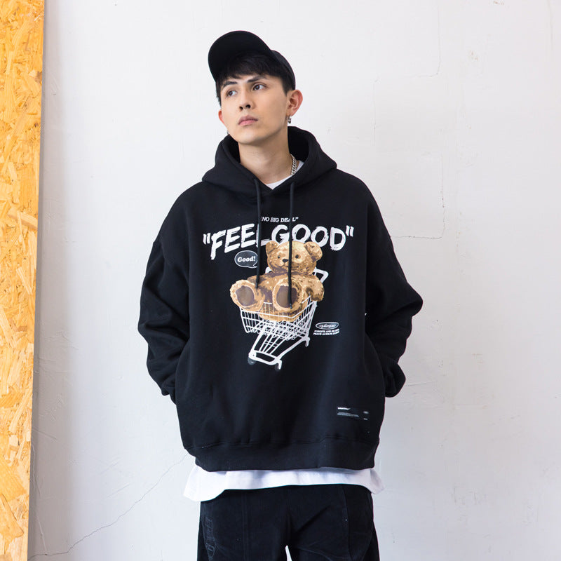 Unisex Loose Hoodie – Autumn/Winter European Streetwear with Bear Graphic | Trendy Couple Pullover