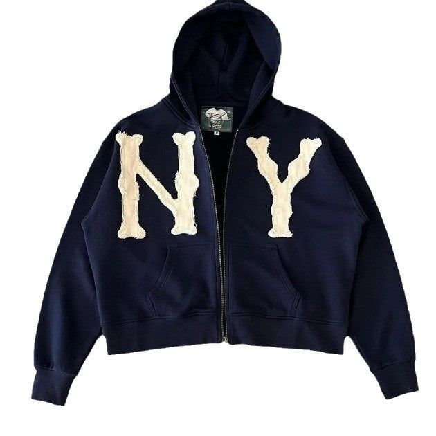 SS25 Embroidered Hoodie Jacket ā Unisex Zip-Up Streetwear Essential