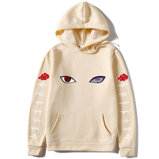 Unisex Naruto Hoodie – Anime Print Pullover for Spring & Autumn with White Sleeve Lettering