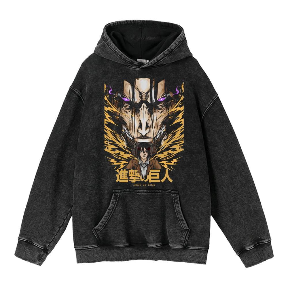 Retro Washed Unisex Hoodie – Titan Anime Peripheral Print | Fashionable Pullover Sweatshirt with Hood