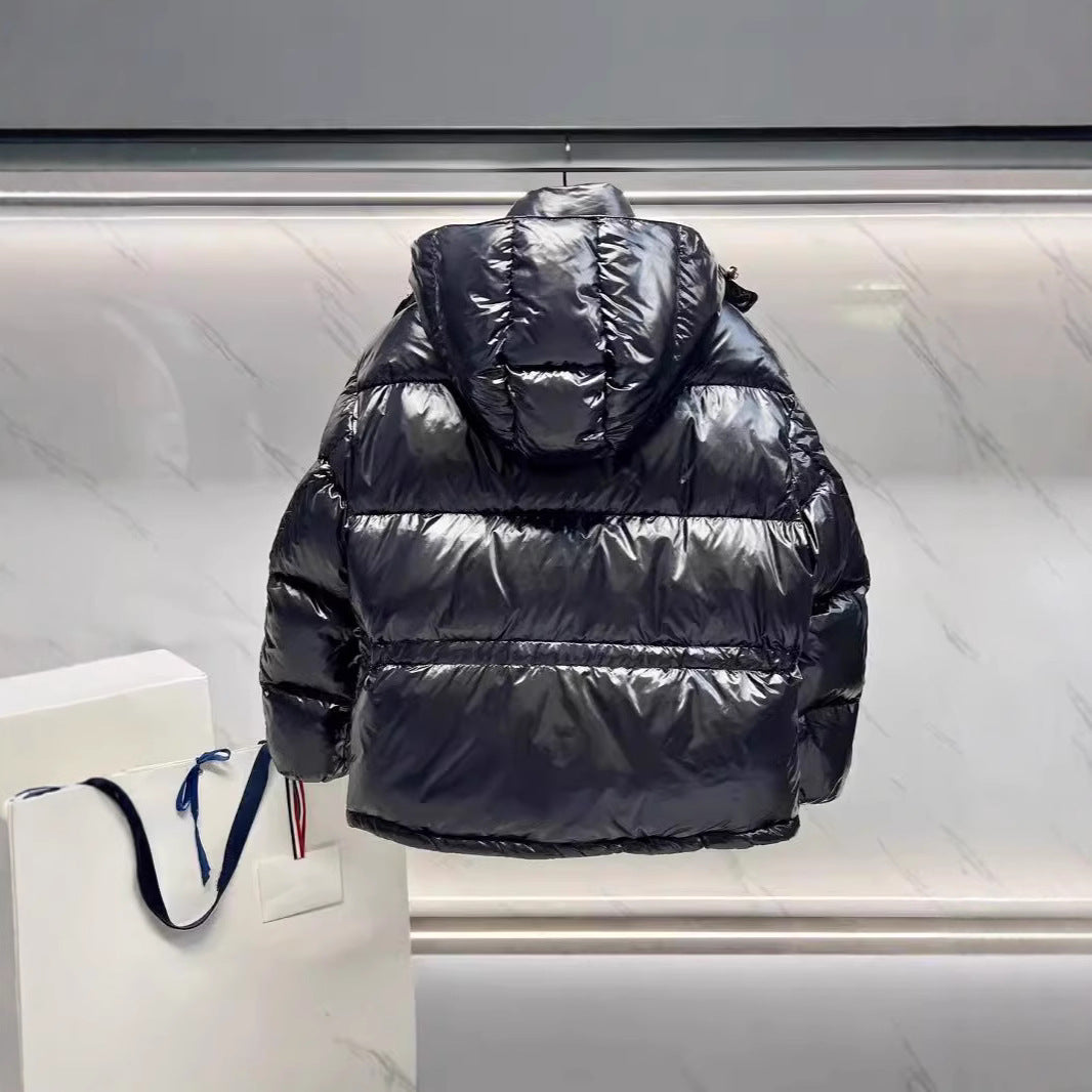 Unisex Lacquered Nylon Down Jacket – M Home 25SS Short Puffer with Detachable Hood