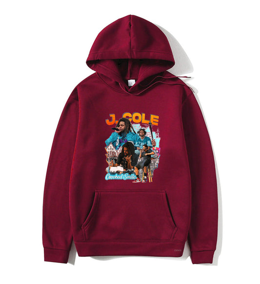2025 Rapper J. Cole Crooked Smile Hoodie – Trendy Fashion Pullover with Fun Rap Prints | Winter Streetwear