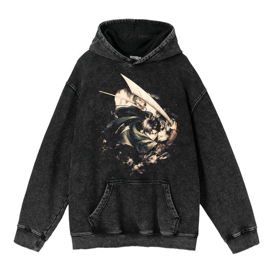 Retro Washed Unisex Hoodie – Titan Anime Peripheral Print | Fashionable Pullover Sweatshirt with Hood