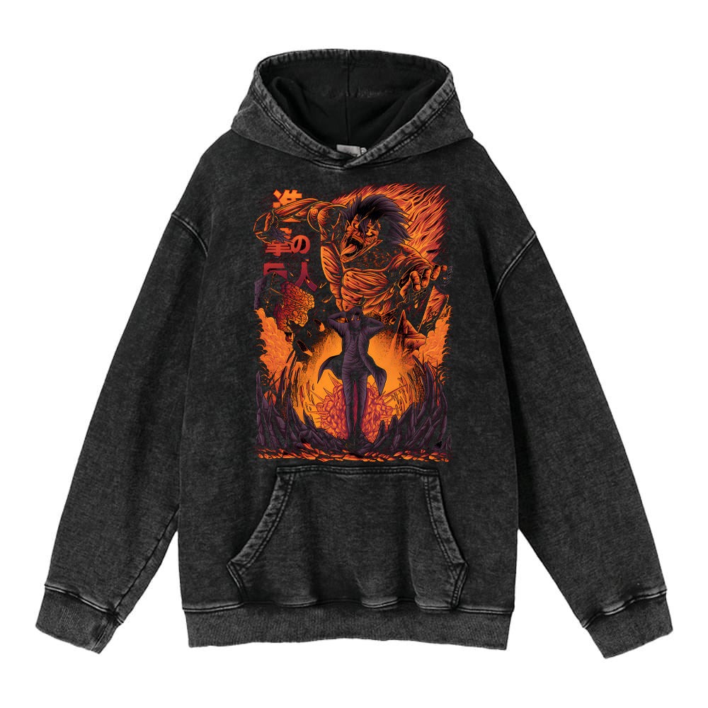 Retro Washed Unisex Hoodie – Titan Anime Peripheral Print | Fashionable Pullover Sweatshirt with Hood