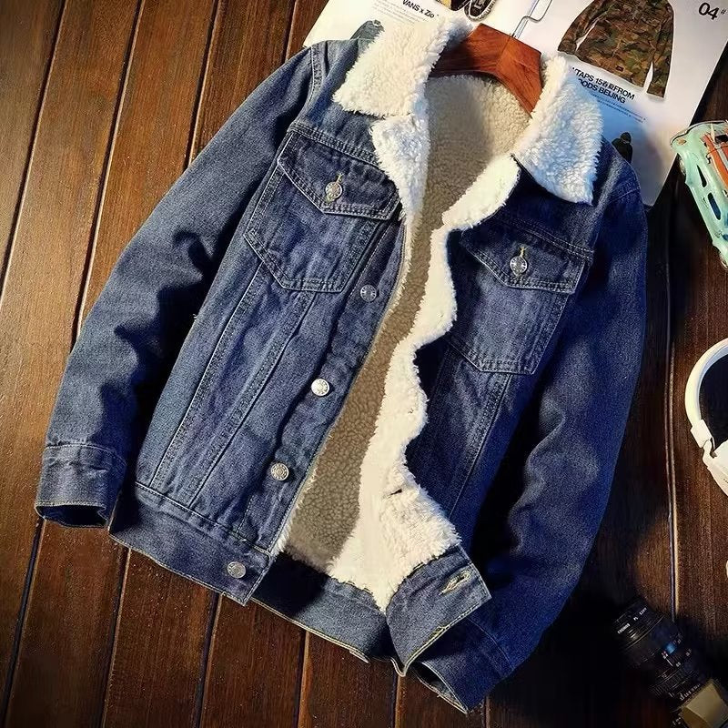 Fleece-Lined Denim Jacket for Men – 2025 Trendy Oversized Winter Streetwear