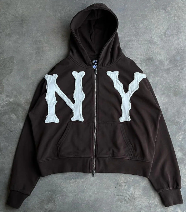 SS25 Embroidered Hoodie Jacket ā Unisex Zip-Up Streetwear Essential