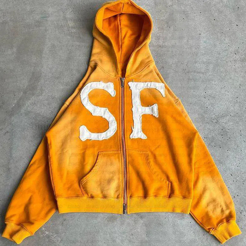 SS25 Embroidered Hoodie Jacket ā Unisex Zip-Up Streetwear Essential