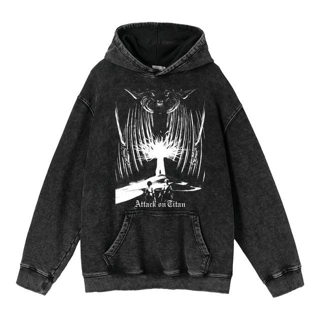 Retro Washed Unisex Hoodie – Titan Anime Peripheral Print | Fashionable Pullover Sweatshirt with Hood