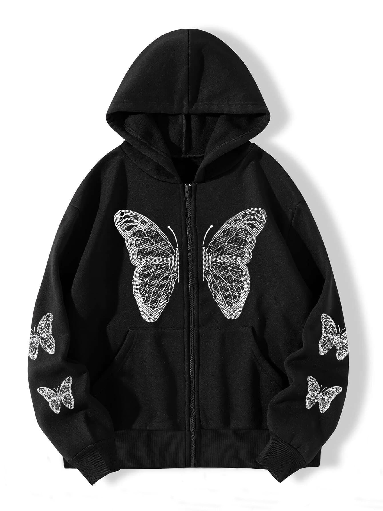 2025 Y2K Butterfly Print Zip-Up Hoodie β Oversized Unisex Streetwear Jacket with Pockets