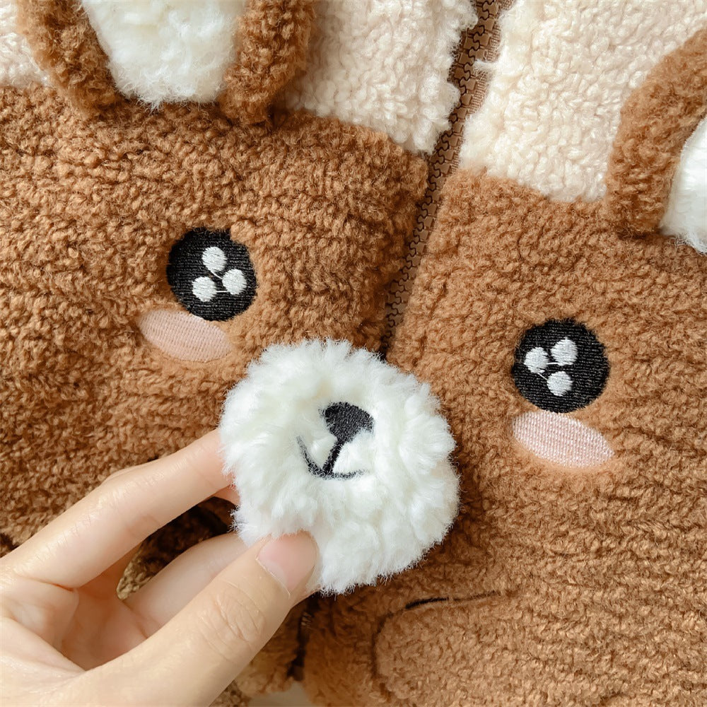 Baby Boy Winter One-Piece – Cotton Padded Crawling Outfit, Cartoon Bear Korean-Style Thick Romper