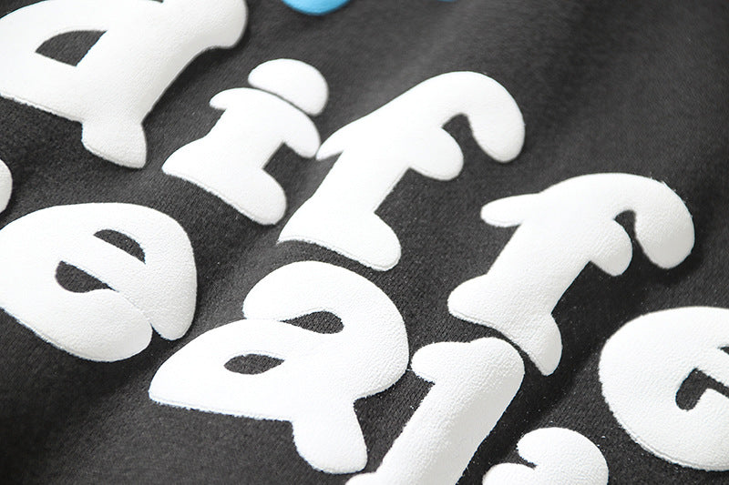 American Streetwear Hoodie – Foam Print Letters, Vintage Look