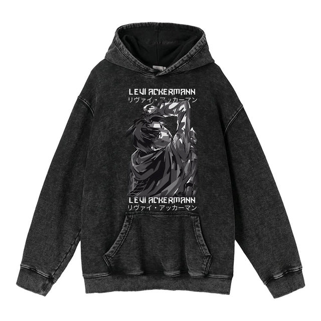 Retro Washed Unisex Hoodie – Titan Anime Peripheral Print | Fashionable Pullover Sweatshirt with Hood