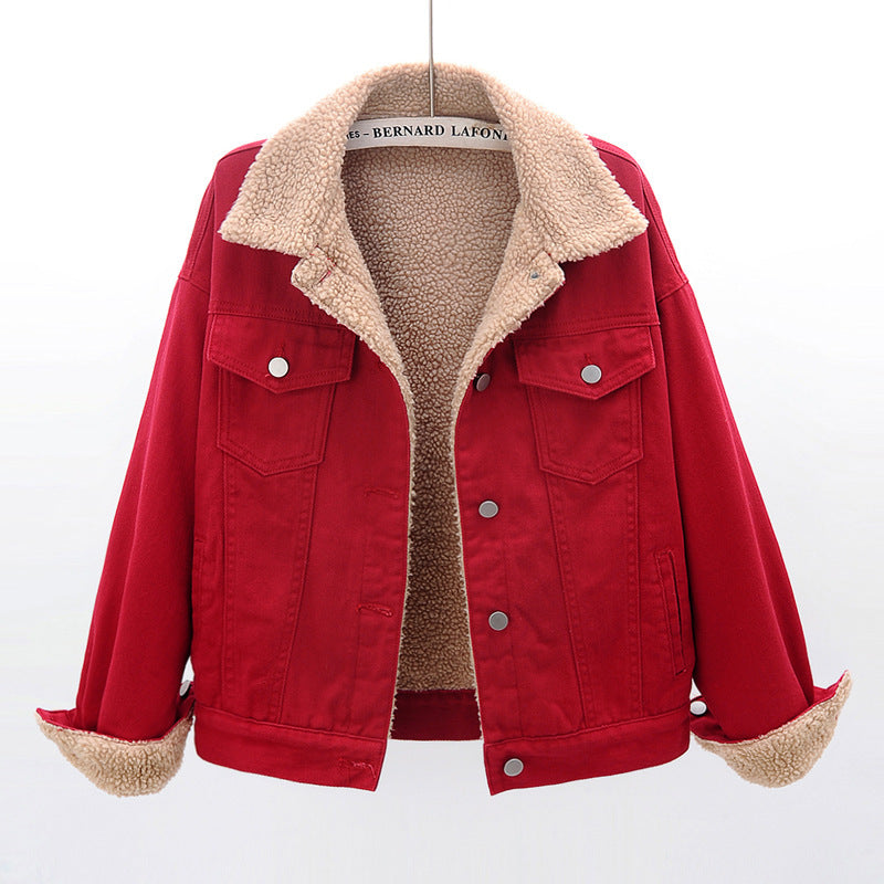 2025 Winter Fashion Denim Jacket for Women – Trendy Style, Spliced Design, Plush Inner