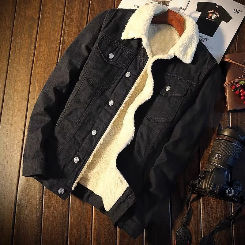 Fleece-Lined Denim Jacket for Men – 2025 Trendy Oversized Winter Streetwear
