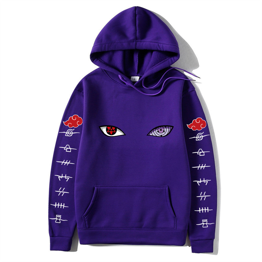 Unisex Naruto Hoodie – Anime Print Pullover for Spring & Autumn with White Sleeve Lettering