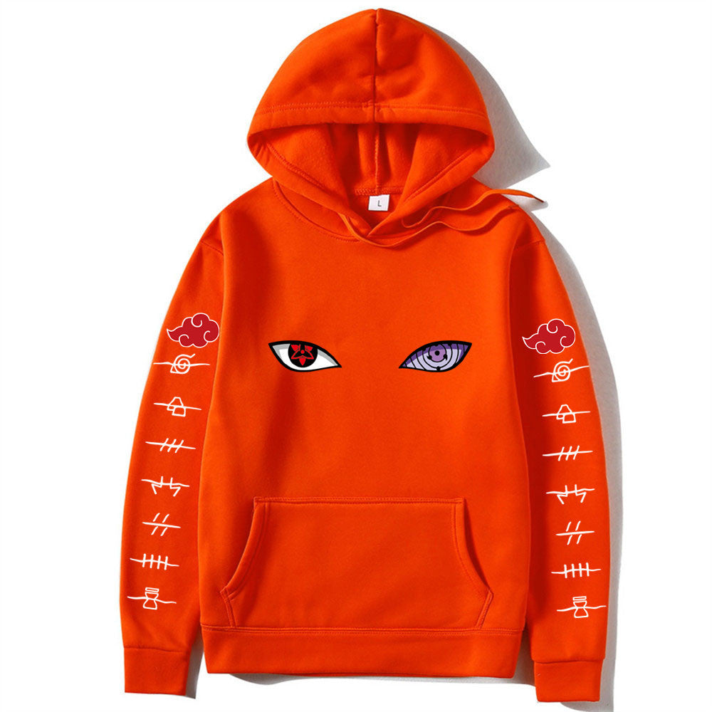 Unisex Naruto Hoodie – Anime Print Pullover for Spring & Autumn with White Sleeve Lettering