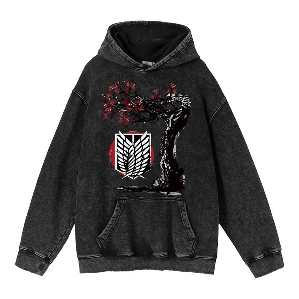 Retro Washed Unisex Hoodie – Titan Anime Peripheral Print | Fashionable Pullover Sweatshirt with Hood