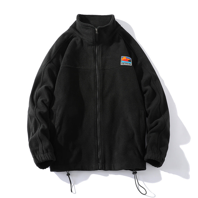 Autumn/Winter National Style Men’s Embroidered Logo Sweatshirt – Stand Collar Zip-Up Cardigan Jacket | Unisex Couple Wear