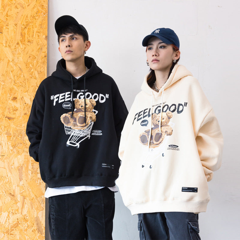 Unisex Loose Hoodie – Autumn/Winter European Streetwear with Bear Graphic | Trendy Couple Pullover