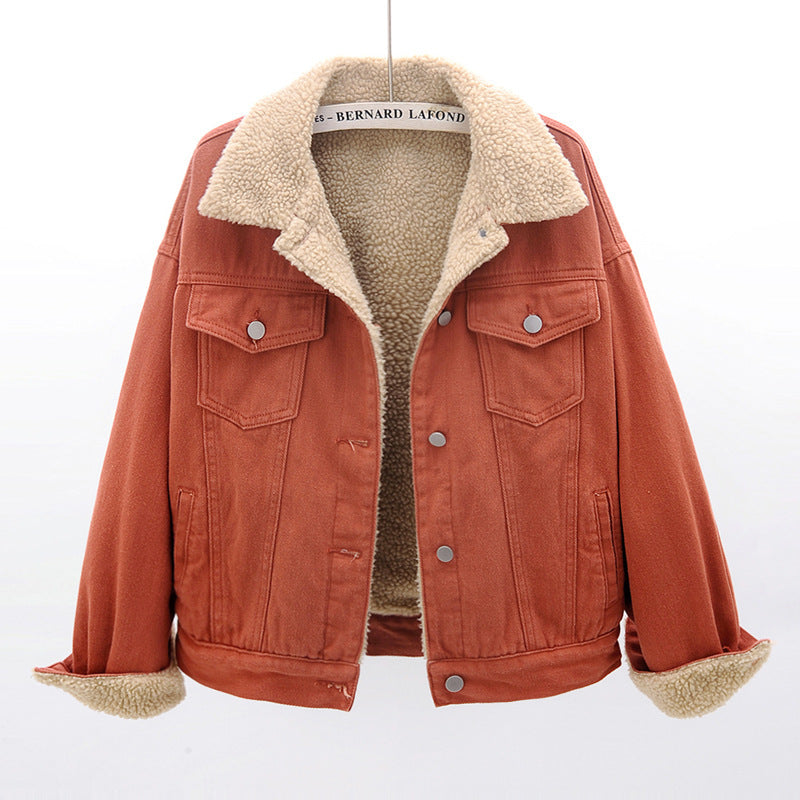 2025 Winter Fashion Denim Jacket for Women – Trendy Style, Spliced Design, Plush Inner