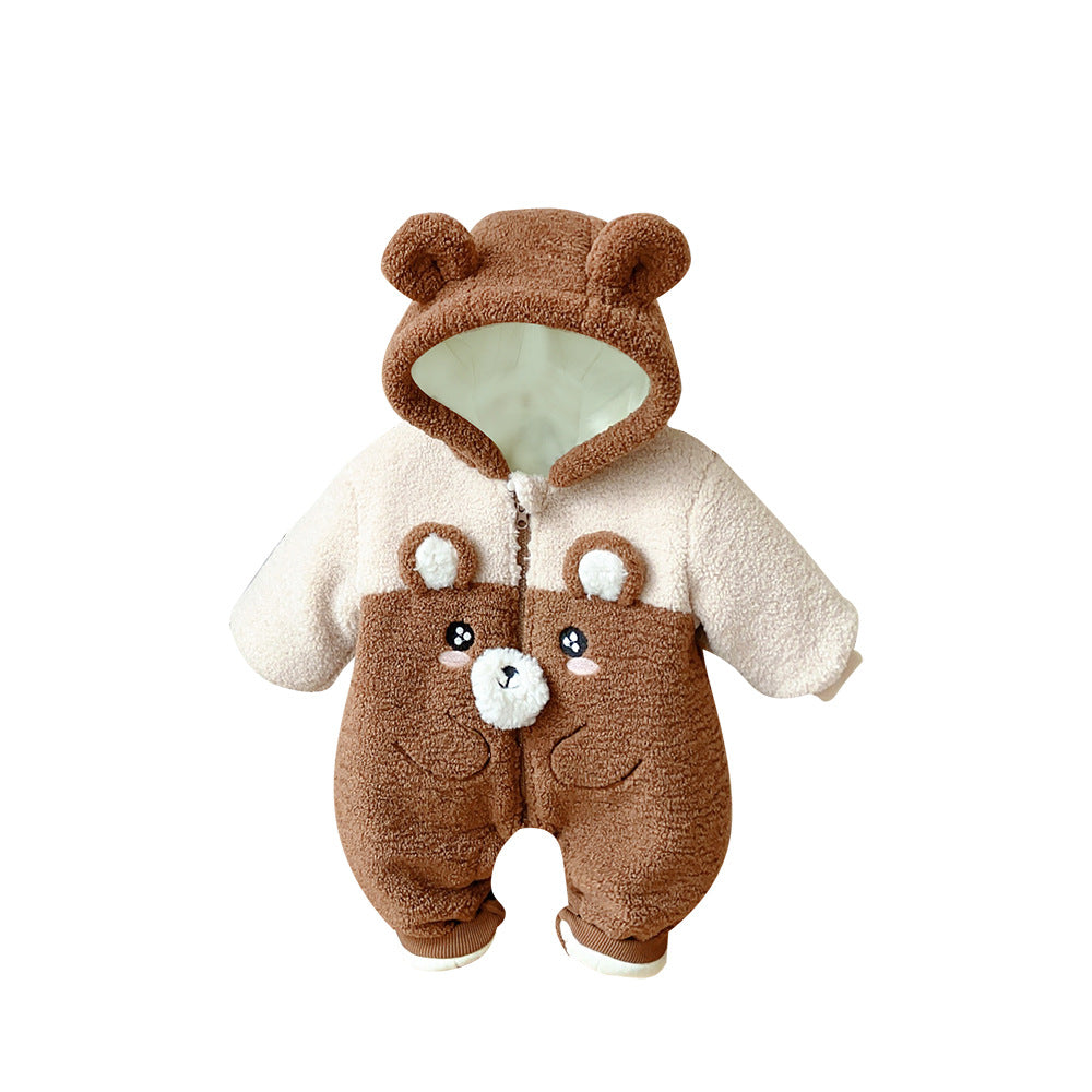 Baby Boy Winter One-Piece – Cotton Padded Crawling Outfit, Cartoon Bear Korean-Style Thick Romper