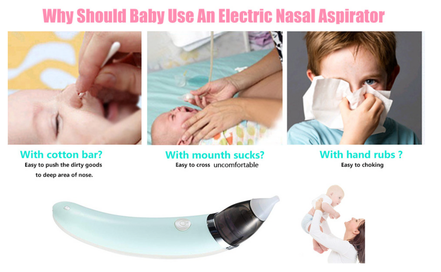 Baby Nasal Aspirator – Electric Nose Suction Device for Infants, Newborn Mucus Cleaner