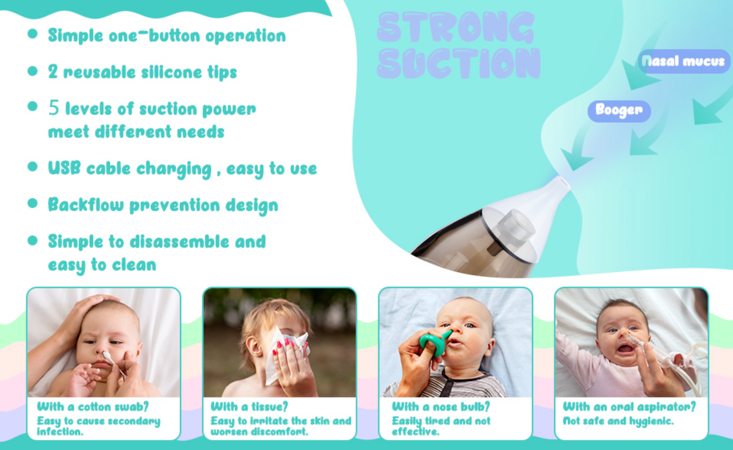 Baby Nasal Aspirator – Electric Nose Suction Device for Infants, Newborn Mucus Cleaner